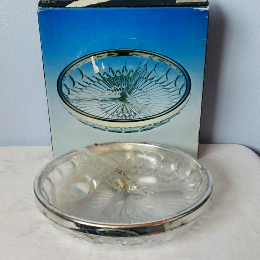 Vintage Silverplated Crystal 3-Section Relish Tray